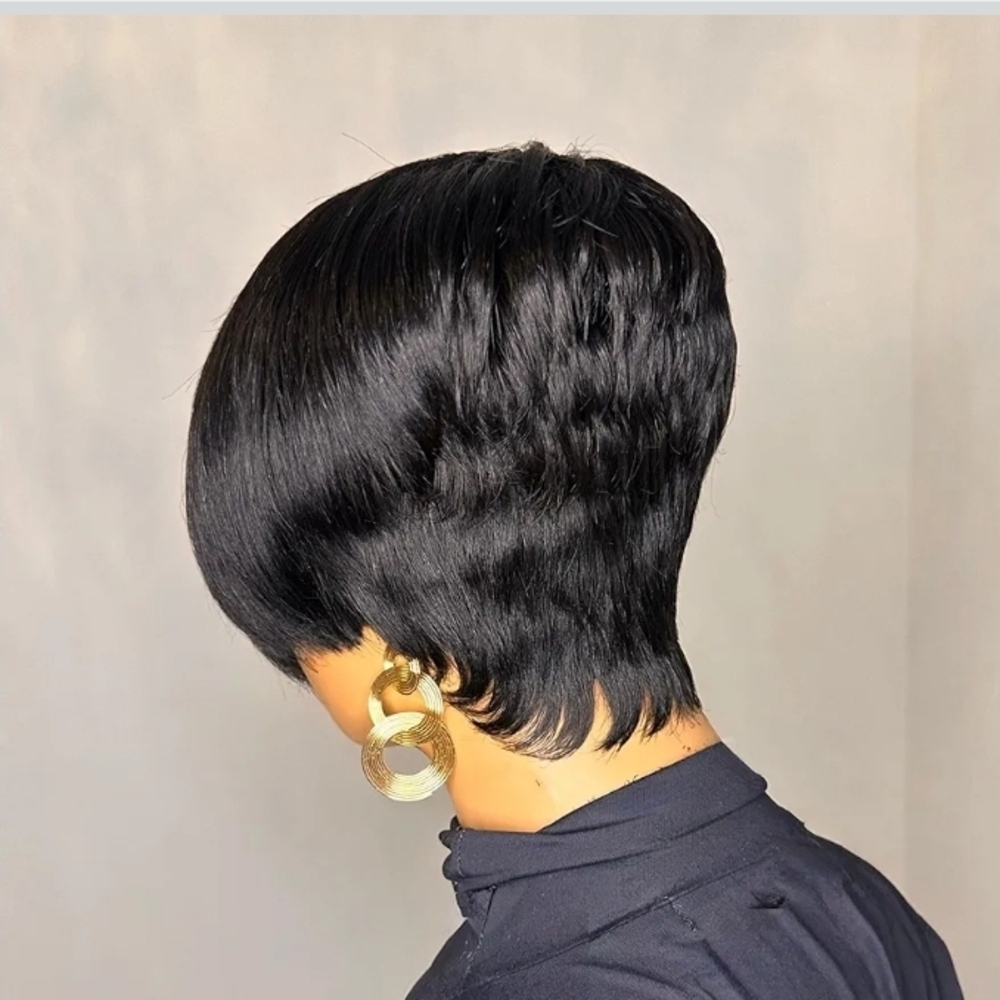 4x4 Lace Closure Short Layered Pixie Human Hair Lace Frontal Wigs Brazilian - Picture 3 of 6